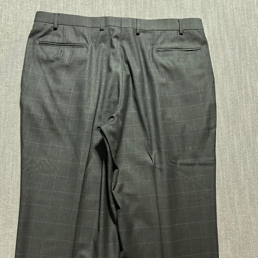 Ralph Lauren Dress Pants Mens 40x30 (Fits 39x30) Grey Windowpane Pleated Cuffed